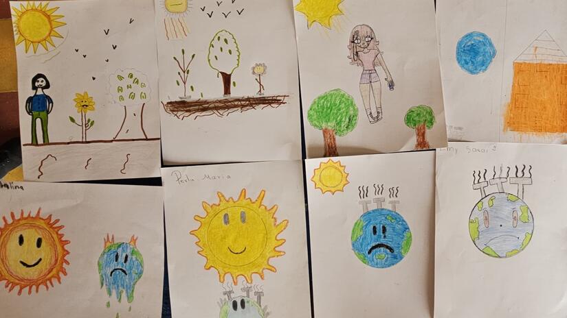 Art about heatwaves created by children in Honduras for Heat Action Day.